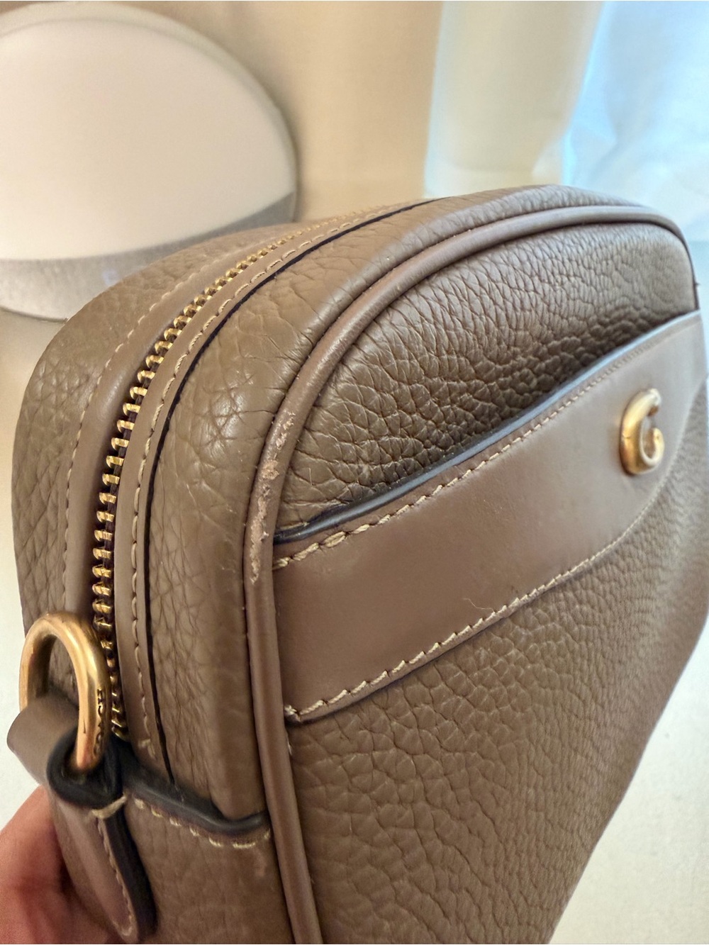 Coach Tan Pebbled Leather Crossbody Camera Bag - Picture 10 of 13
